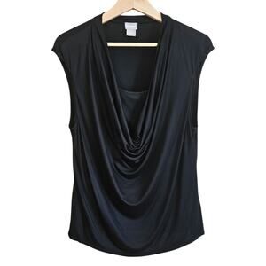 Chico’s Women’s Sleeveless Top Cowl Neck Drape Front Black Size 2 Large